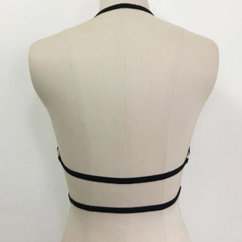 Black Strappy Hollow Out Cage Bra Harness Bralette - Picture 3 of 6